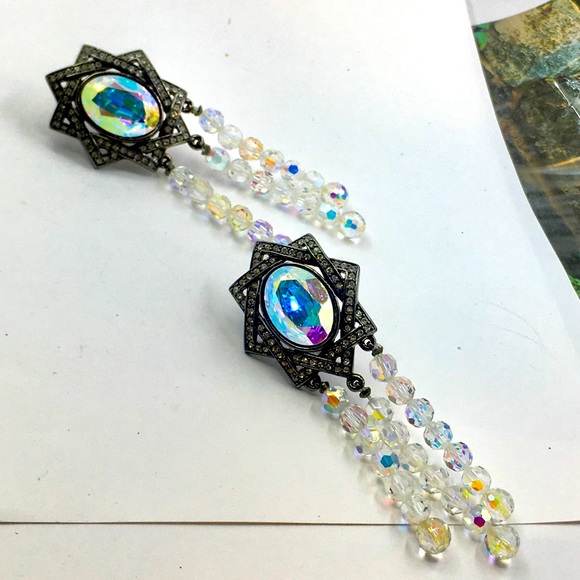 YSL Yves Saint Laurent AB faceted crystal runway clip earrings. Ysl jewelry rare - Picture 8 of 8